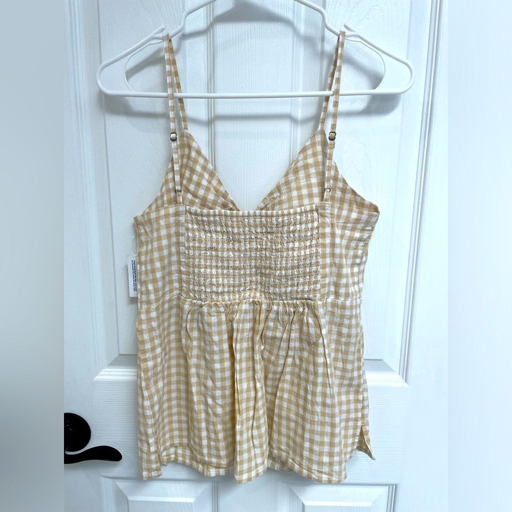 Old Navy Tan White Gingham Flowy Back Elastic Tank Women’s Size M - Picture 4 of 6